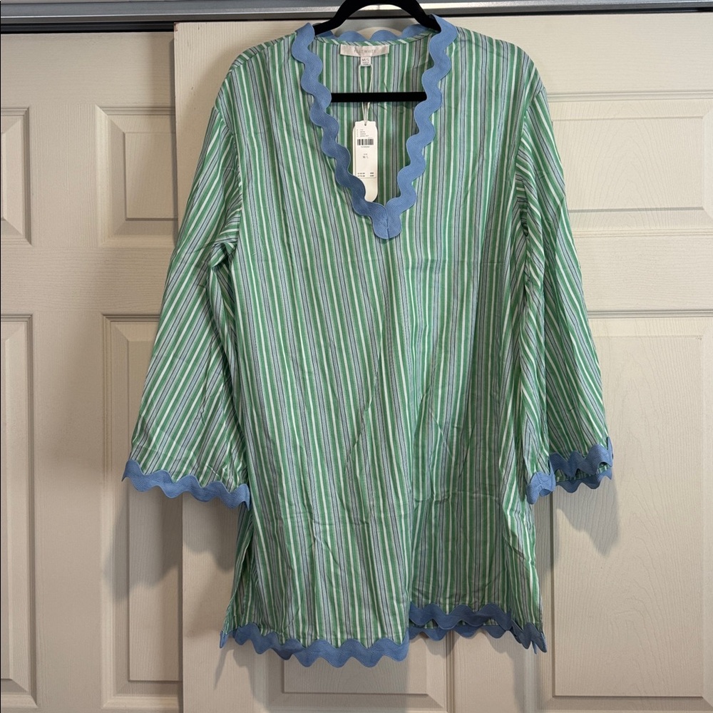 Anthropologie Green and Blue Striped Mini Dress
